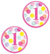 Unique Foil balloon 1st birthday pink with dots, girl, happy birthday, 45cm, 2 pcs - Balloons
