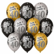 Smart Balloons 40th birthday metallic balloons, happy birthday, assorted colours, 30cm, 10pcs - Balloons
