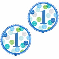 Unique Foil Balloon 1st Birthday Blue with Polka Dots, Boy, 45 cm, Happy Birthday, 2 pcs - Balloons