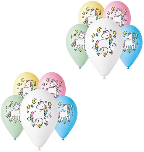 Godan 30cm, assorted colours, unicorn 10pcs - Balloons - Main image
