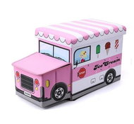 eCa Úložný taburet na hračky zmrzlinový vůz růžový - Úložný box