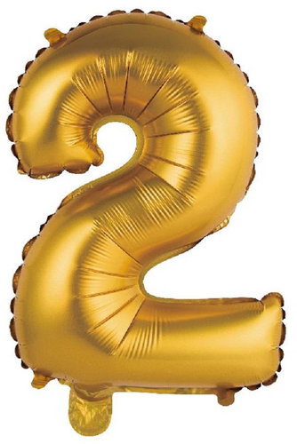 GoDan Inflatable balloon numbers '2' gold, 35 cm - Balloons - Main image