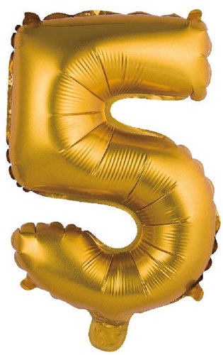 GoDan Inflatable balloon number '5' gold, 35 cm - Balloons - Main image