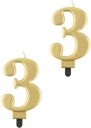 Godan Birthday cake candle - 3 - metallic gold - 8 cm - 2 pcs - Candle - Main image