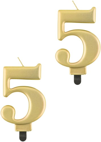 Godan Birthday cake candle - 5 - metallic gold - 8 cm - 2 pcs - Candle - Main image