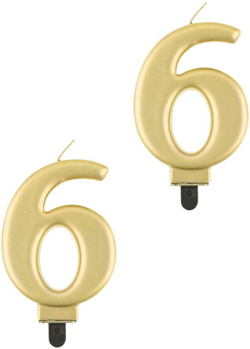 Godan Birthday cake candle - 6 - metallic gold - 8 cm - 2 pcs - Candle - Main image