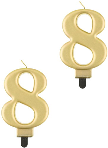 Godan Birthday cake candle - 8 - metallic gold - 8 cm - 2 pcs - Candle - Main image