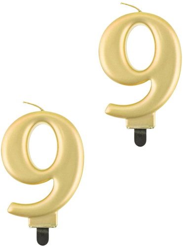 Godan Birthday cake candle - 9 - metallic gold - 8 cm - 2 pcs - Candle - Main image