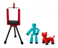 StikBot sada figurka + zvířátko se stativem – tyrkysová a červená - Figur