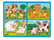 Woody Holzpuzzle mit Greifhilfe - Haustiere mit Jungen - Steckpuzzle