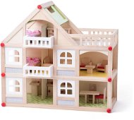 Woody Zweistöckiges Haus mit Balkon und Zubehör - Puppenhaus