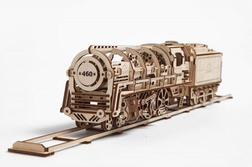 UGEARS 3D Mechanical steam locomotive with tender - Building Set