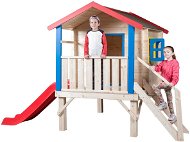 Woody Záhradný domček s podestou, zábradlím a šmýkačkou - Detský domček