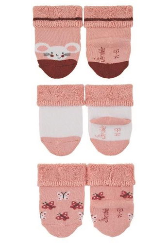 Sterntaler infant, 3 pairs, terry, cuff, pink, mouse, butterflies 8302223, 14 - Socks - Main image