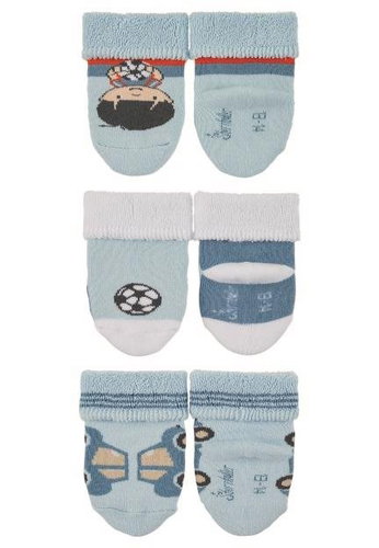 Sterntaler infant, 3 pairs, terry, cuff, light blue, footballer, ball, car 8302220, 18 - Socks - Main image