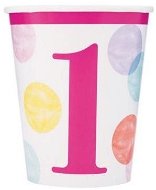Papierové poháriky 1. narodeniny ružové s bodkami – dievča – 270 ml – 8 ks – happy birthday - Pohár na nápoje
