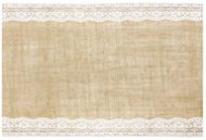 Dekorační juta s bílou krajkou - běhoun - svatba - 28 x 275 cm - Běhoun