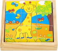 Babu Dřevěné obrázkové kostky Divoká zvířátka, 9 kostek - Wooden Blocks