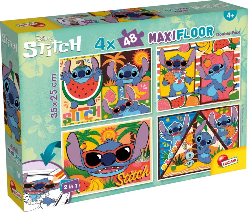 Lisciani Double-Sided MAXI Puzzle 4 × 48 Pieces Stitch (with Colouring Pictures) - Jigsaw Puzzle - Main image
