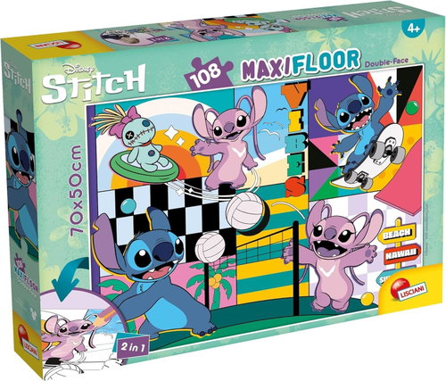Lisciani Double-Sided MAXI Puzzle 108 Pieces Lilo & Stitch (with colouring page) - Jigsaw Puzzle - Main image