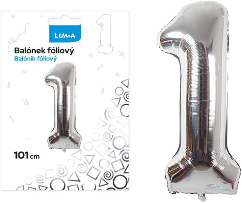 LUMA trading Foil balloon No. 1 silver, 101 cm - Helium Balloons - Main image