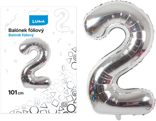 LUMA trading Foil balloon No. 2 silver, 101 cm - Helium Balloons - Main image