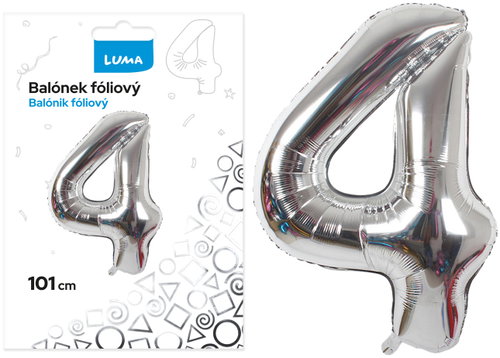 LUMA trading Foil balloon No. 4 silver, 101 cm - Helium Balloons - Main image