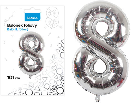 LUMA trading Foil balloon No. 8 silver, 101 cm - Helium Balloons - Main image