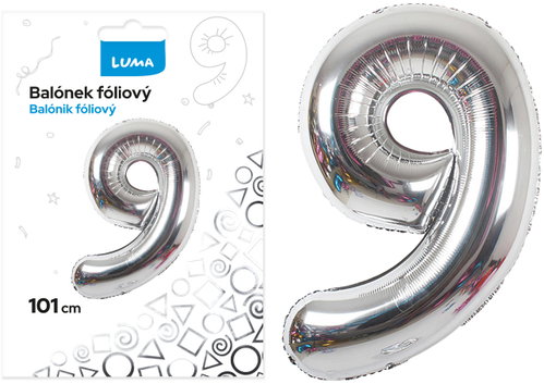 LUMA trading Foil balloon No. 9 silver, 101 cm - Helium Balloons - Main image