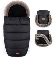 PETITE&MARS Set Comfy 4in1 Fusak + Furry Forever Black Gloves - Stroller Footmuff