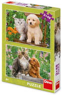 Dino Hund und Katze im Garten 2 × 48 Stück - Puzzle