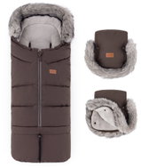 PETITE&MARS Set fusak Arctic 4v1 + rukavice na kočárek Furry Rich Brown - Stroller Footmuff