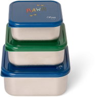 Citron Set of 3 stainless steel stackable boxes, Blue Dino - Food Container Set