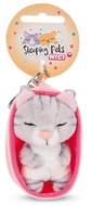 NICI Sleeping cat grey striped and basket light pink - Keychain