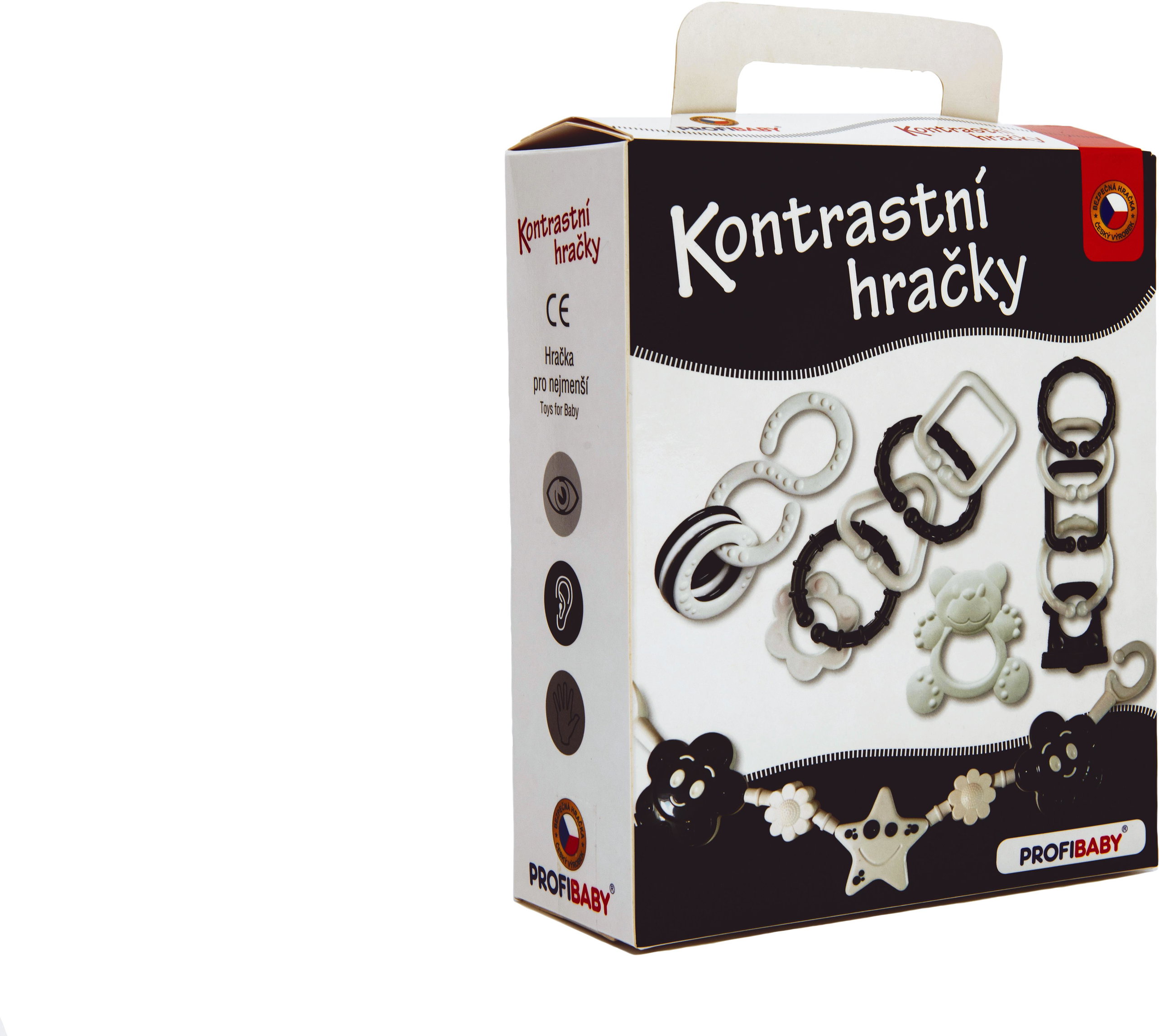 Profibaby Contrast játékok - csörgő, rágcsáló, babakocsis korlát