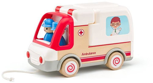 Woody Ambulance with sounds and light - Push and Pull Toy - Main image