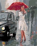 Maľovanie podľa čísel – Žena pri aute v daždi - Maľovanie podľa čísel