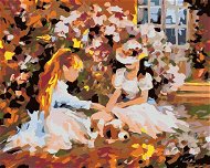 Painting by Numbers - Girls in the Garden and Puppy - Painting by Numbers