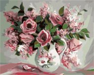 Painting by Numbers - Roses and Lilacs in a Painted Vase - Painting by Numbers