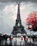 Painting by Numbers - Eiffel Tower with Red Tree - Painting by Numbers