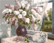 Painting by Numbers - White Kitten and Lilac in a Vase - Painting by Numbers