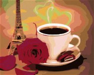 Maľovanie podľa čísel – Biela šálka kávy s ružou a Eiffelovkou - Maľovanie podľa čísel