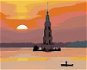 Malen nach Zahlen - Leuchtturm und Fischerboot bei Sonnenuntergang - Malen nach Zahlen