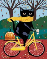 Malen nach Zahlen - Schwarze Katze und gelbes Fahrrad - Malen nach Zahlen