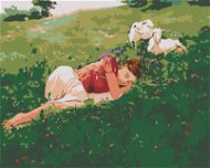 Malen nach Zahlen - Schlafende Frau im Gras und Ziegen - Malen nach Zahlen
