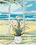 Maľovanie podľa čísel – Narcis v okne pri pláži - Maľovanie podľa čísel