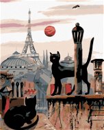 Malen nach Zahlen - Schwarze Katzen und der Eiffelturm am Horizont - Malen nach Zahlen