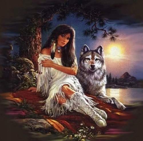 Norimpex Indiánka s vlkem 40 × 50 cm - Painting by Numbers - Main image