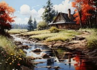 Norimpex Cottage by the River 40 × 50cm - Painting by Numbers