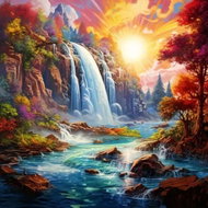 Norimpex Waterfall at Sunset 40 × 50cm - Painting by Numbers